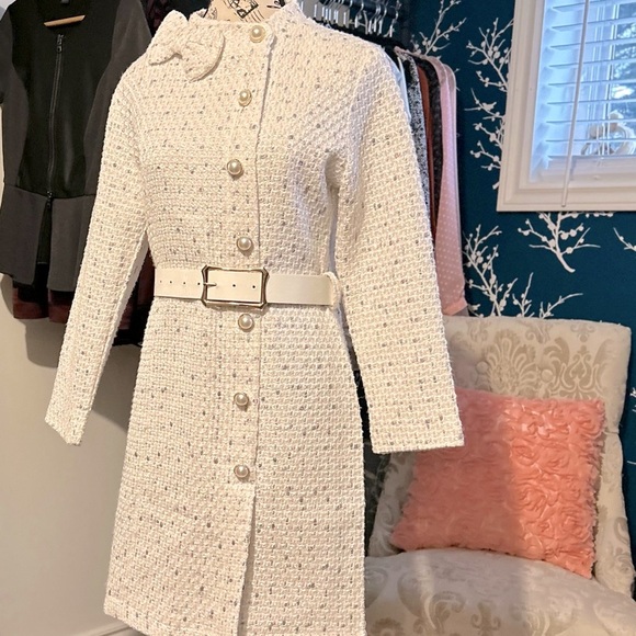 BEAUTIFUL, white tweed dress 👗 with shimmer throughout. In size XS NWT, - Picture 5 of 11